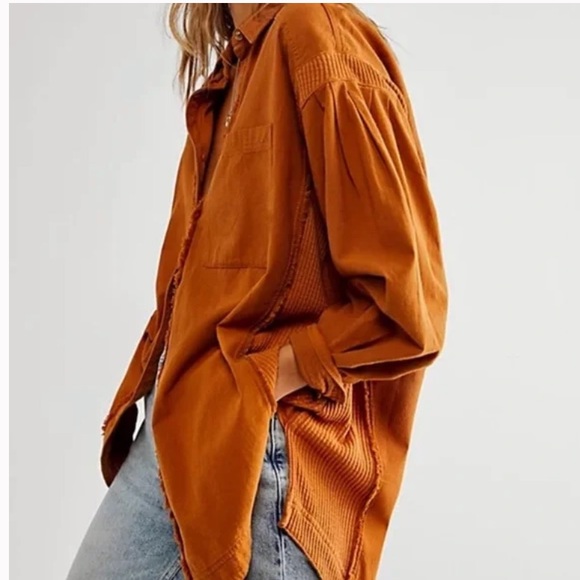 Free People Tops - FREE PEOPLE Cool & Clean Solid Button Down • M • Native Soil Combo • NWOT 🏕️